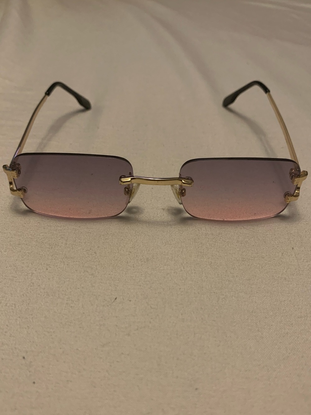 Gold Frame Pink Gradient Rimless Sunglasses